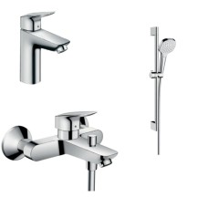Набір змішувачів Hansgrohe Logis 71100000, 71400000, 26584400 (змішувач для раковини, змішувач для ванни, душовий набір)