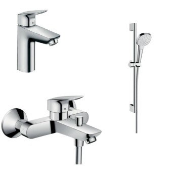 Набір змішувачів Hansgrohe Logis 71100000, 71400000, 26584400 (змішувач для раковини, змішувач для ванни, душовий набір)