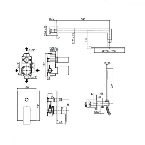 Душова система прихованого монтажу Paffoni Level KIT LES015 CR