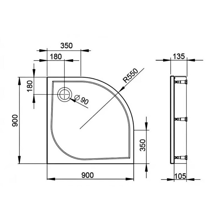 Поддон Devit Universal FTR4009 душевой 90х90 (четверть круга), с ножками, панелью, сифоном Поддон Devit Universal FTR4009 душевой 90х90 (четверть круга), с ножками, панелью, сифоном