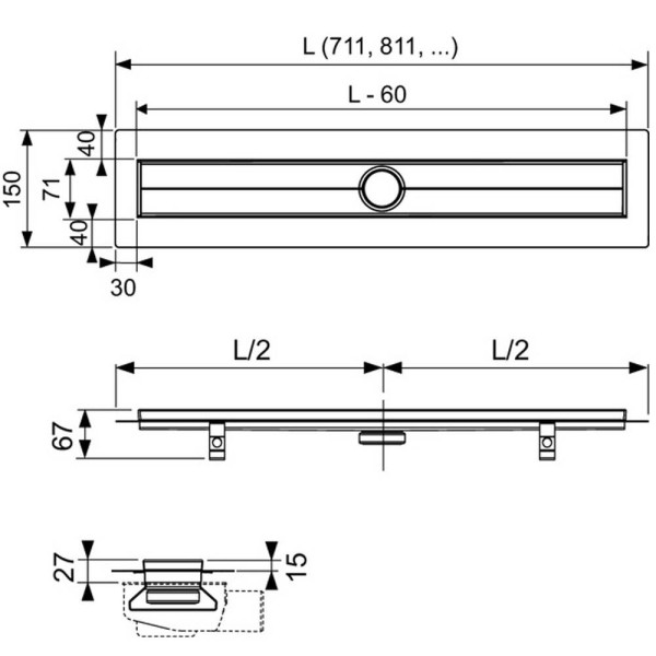 Корпус душового каналу TECE Drainline 600700 700 мм