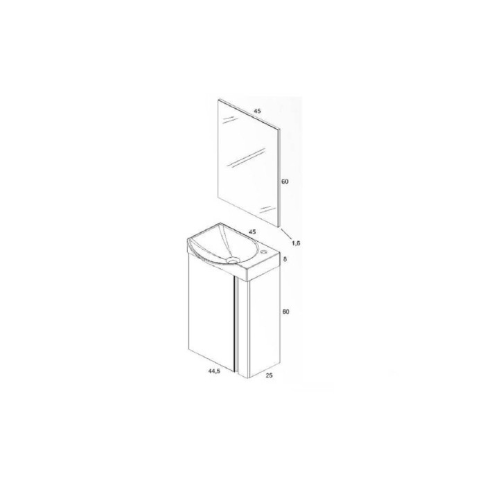 Комплект меблів Royo Elegance 122913 дзеркало 45 см + тумба з раковиною підвісна 45 см горіх