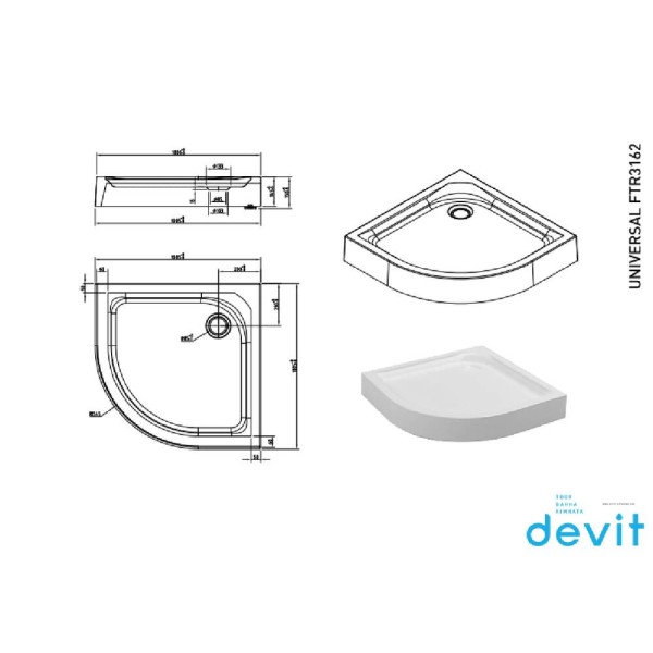 Душовий піддон Devit Universal FTR3162 100x100х 15 см чверть кола