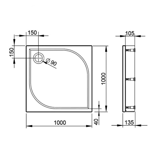 Душовий піддон Devit Universal FTR4110 100х100х13,5 см квадратний з ніжками, панелю, сифоном