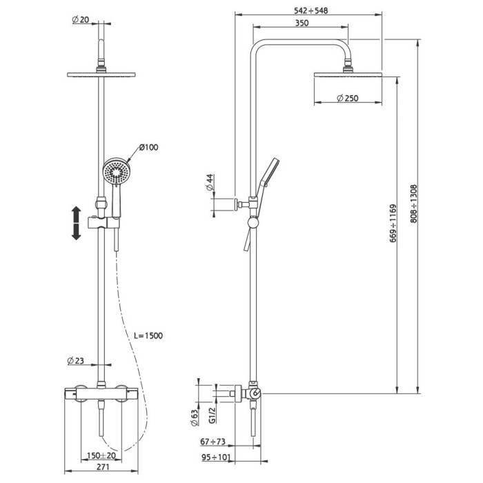 Плитка керамогранит Душевая система DEVIT FRESH 82420121 с термостатом для пола
