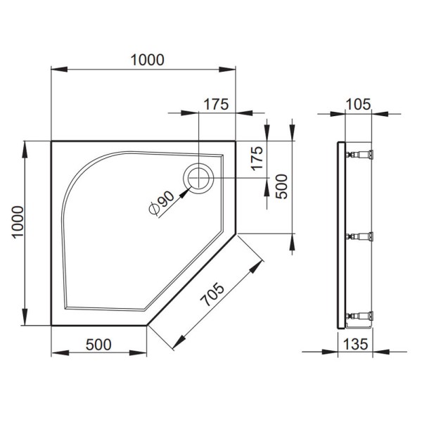 Поддон Devit Universal FTR4210 душевой 100х100 (пятиугольный), с ножками, панелью, сифоном