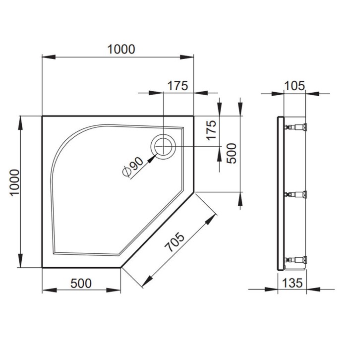 Поддон Devit Universal FTR4210 душевой 100х100 (пятиугольный), с ножками, панелью, сифоном