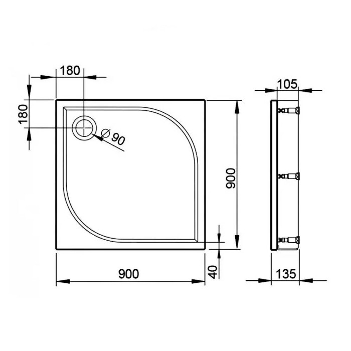 Поддон Devit Universal FTR4109 душевой 90х90 (квадрат), с ножками, панелью, сифоном