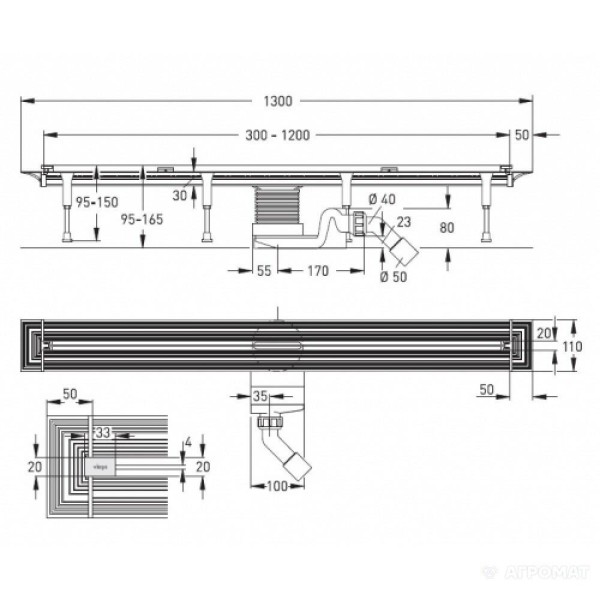 Душовий канал Viega Advantix Vario 4965.20 (704353) 300-1200 мм