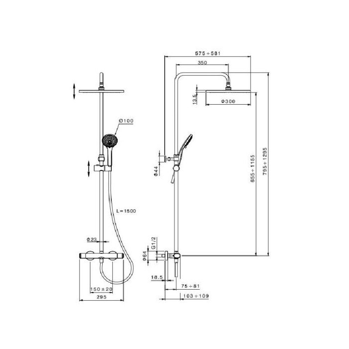 Плитка керамогранит Душевая система с термостатом CISAL 09.PR.05 цвет - матовый черный для пола