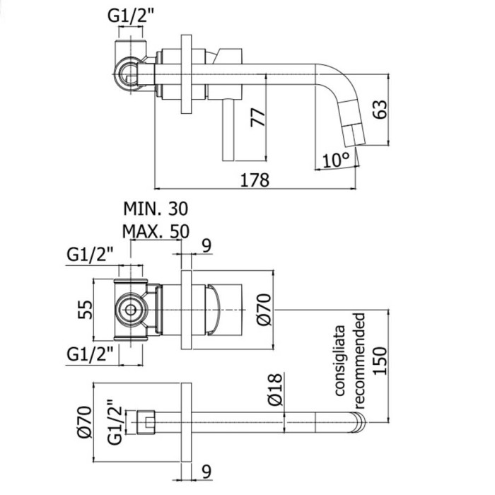 Змішувач прихованого монтажу для раковини Paffoni Light LIG 006 CR70 Змішувач прихованого монтажу для раковини Paffoni Light LIG 006 CR70