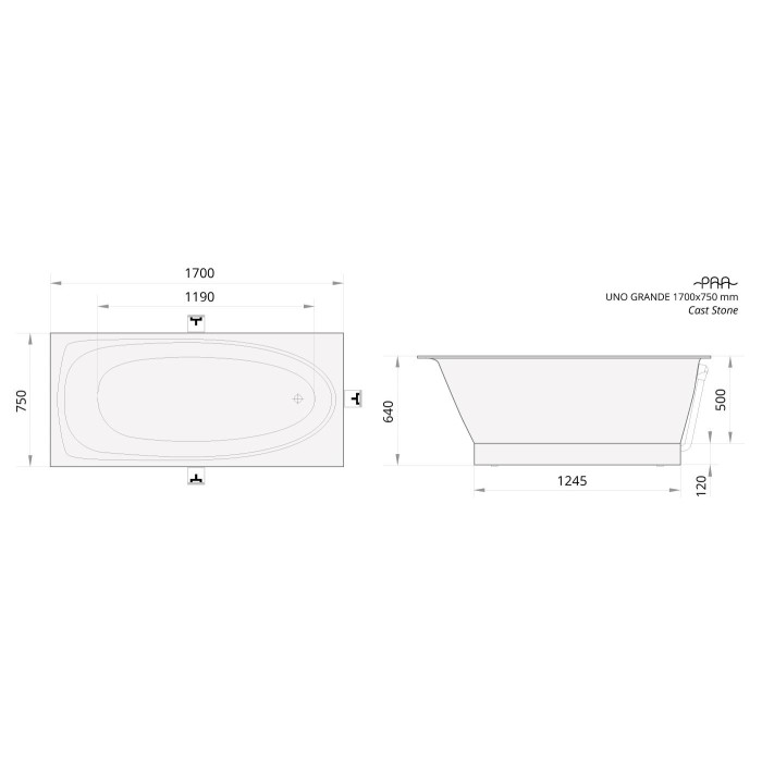 Ванна из искусственного камня PAA Uno Grande 1700x750x640