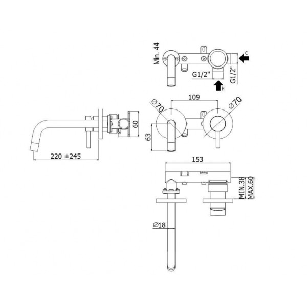 Смеситель для раковины Paffoni Light LIG103ROSE70