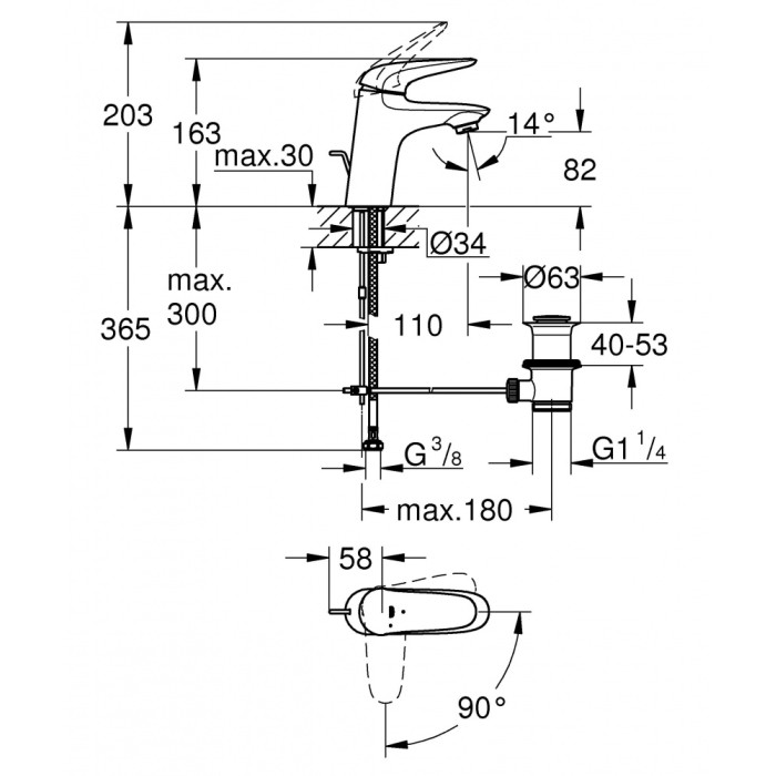 Grohe Eurostyle Однорычажный смеситель для раковины S-Size (23709003) Grohe Eurostyle Однорычажный смеситель для раковины S-Size (23709003)