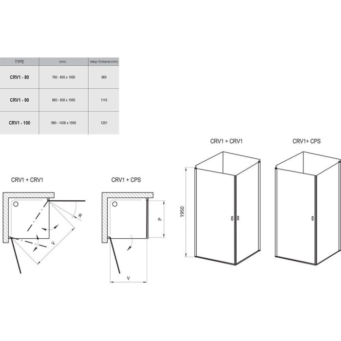 Элемент душевого уголка Ravak Chrome CRV1- 80 Белый Transparent