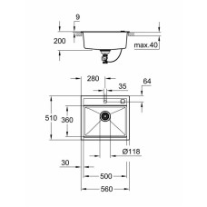 Мойдка для кухни Grohe 560x510 мм, Granite Grey (31651AT0)