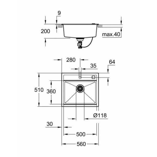 Мойдка для кухни Grohe 560x510 мм, Granite Grey (31651AT0)