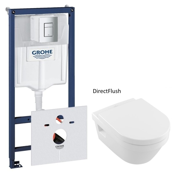 Комплект инсталляция Grohe Rapid SL 38772001 (21366) с подвесным унитазом Villeroy & Boch Architectura Direct Flush 5684HR01 с сидением soft-close и кнопкой смыва