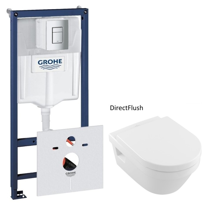 Комплект инсталляция Grohe Rapid SL 38772001 (21366) с подвесным унитазом Villeroy & Boch Architectura Direct Flush 5684HR01 с сидением soft-close и кнопкой смыва