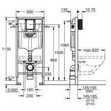 Комплект инсталляция Grohe Rapid SL 38772001 (21366) с подвесным унитазом Villeroy & Boch Architectura Direct Flush 5684HR01 с сидением soft-close и кнопкой смыва