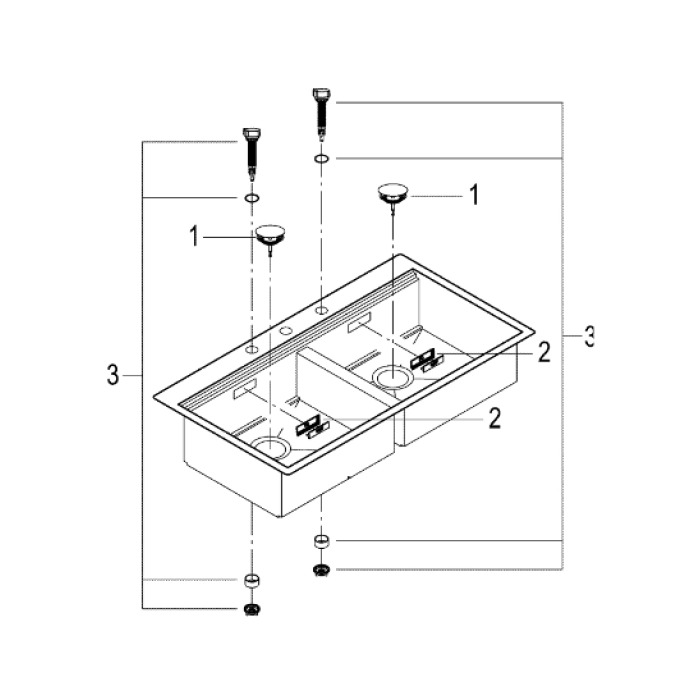 Мойдка для кухни Grohe 1024x560 мм, 2 чаши, матовая, в уровень со столешницей (31585SD0)