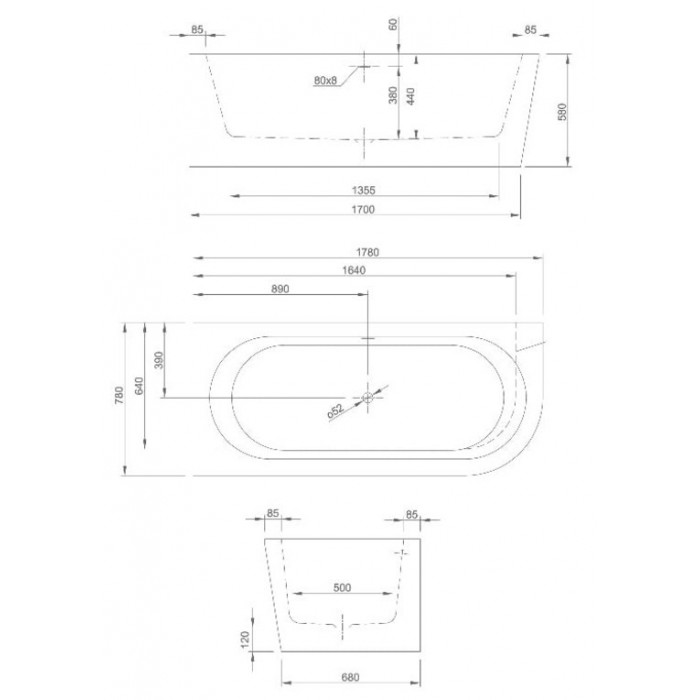 Ванна акриловая угловая Knief Wall Corner R 178x78 см (0100-277-R)