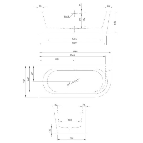 Ванна акриловая угловая Knief Wall Corner R 178x78 см (0100-277-R)