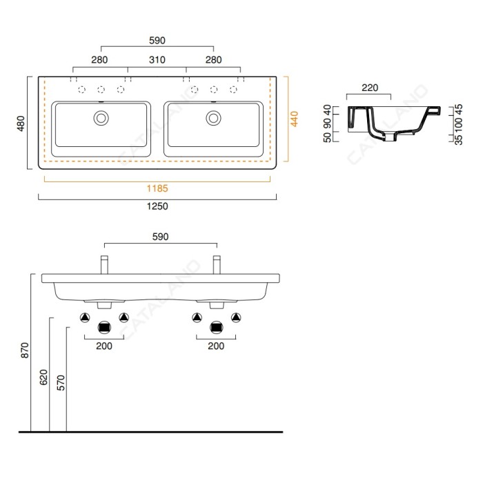 Керамическая раковина 125 см Catalano New Light