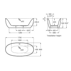 Ванна акриловая 170*80см ROCA VIRGINIA A24T438000 с ножками и сифоном