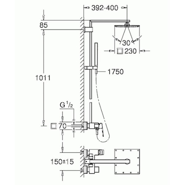 Плитка керамогранит Душевая система Grohe Euphoria Cube xxL System 230 (23147001) для пола