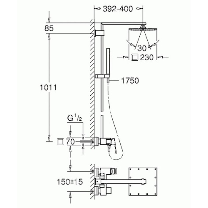 Плитка керамогранит Душевая система Grohe Euphoria Cube xxL System 230 (23147001) для пола