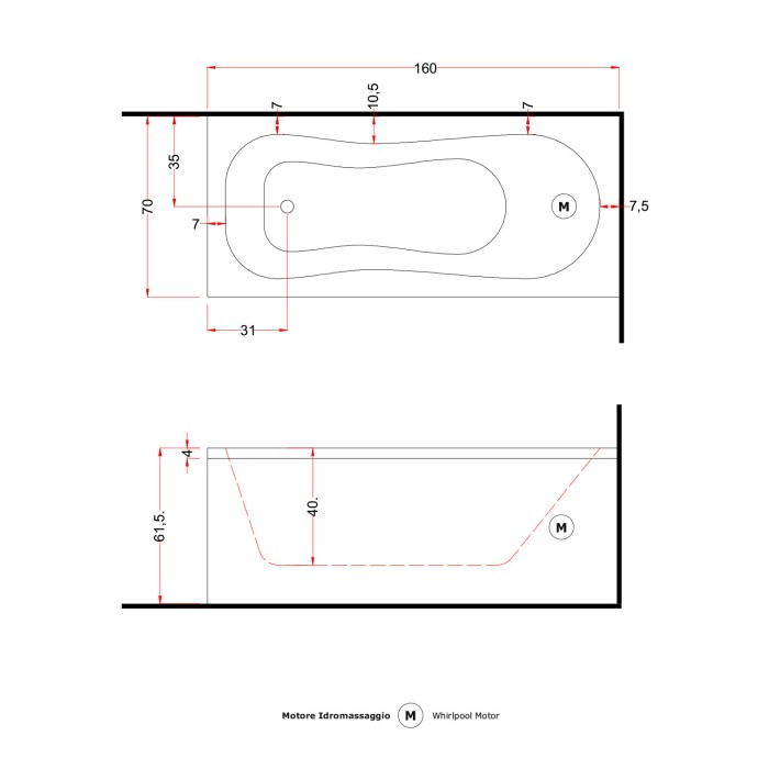 Gruppo Treesse Alexia Ванна прямоугольная 160x70xh61 см