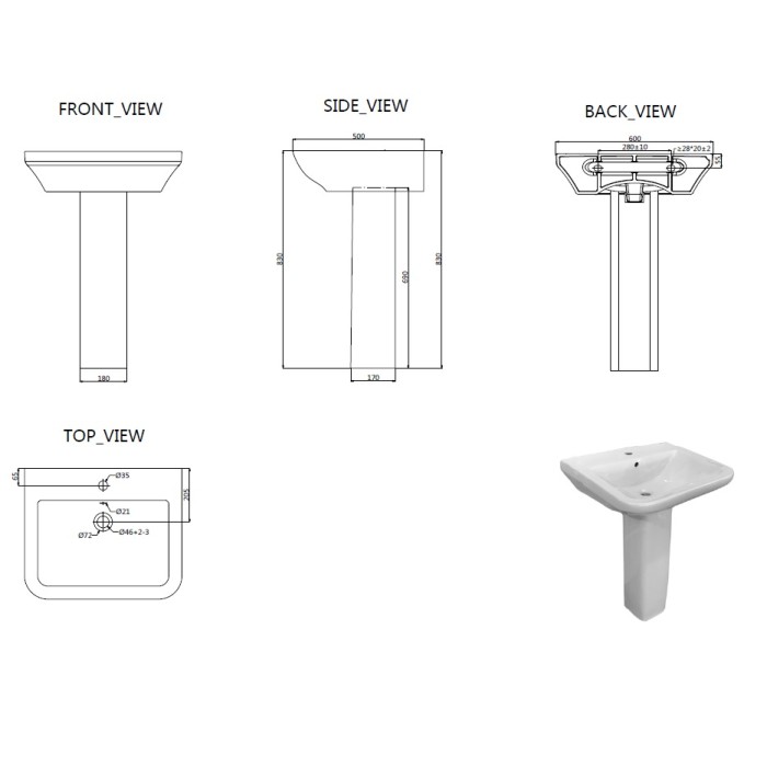 Раковина DEVIT 1010160 CITY 600х500