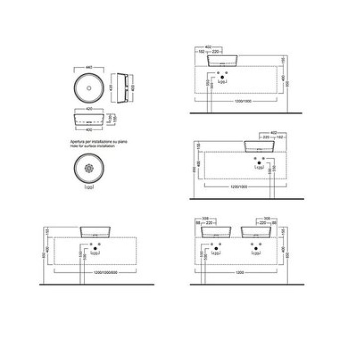 Керамическая раковина 44 см Hatria Happy Hour 7:00, антрацит (A0YxSK08)