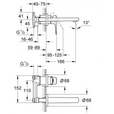 Grohe BauFlow смеситель для умывальника на 2 отверстия настенный монтаж (20287000)