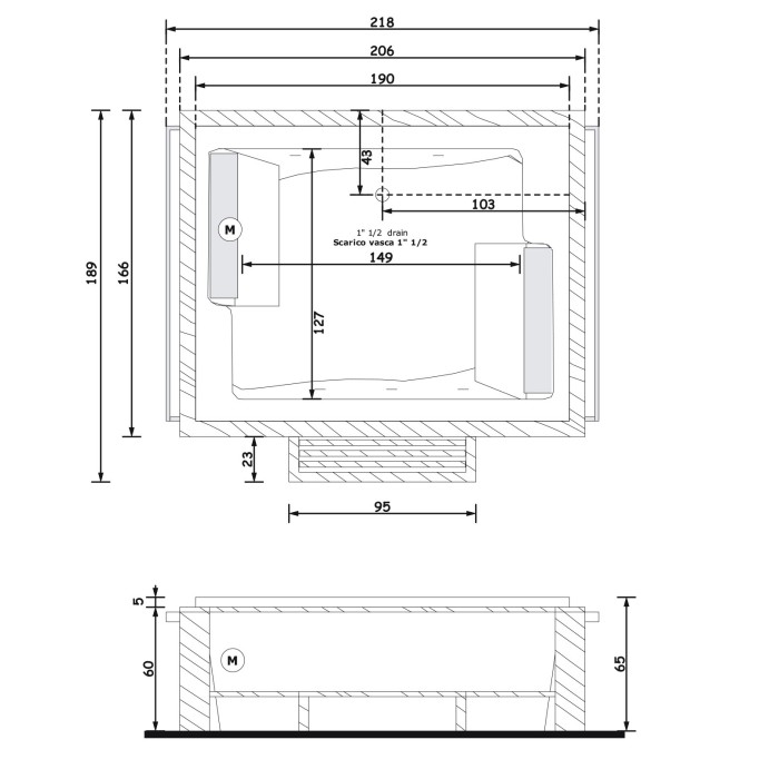 Gruppo Treesse BIS One Top Ванна в современном стиле 218x166xh67 см