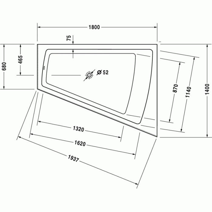Paiova ванна асимметричная 180 см, правосторонняя 700269000000000 в интернет-магазине «Estet Room»
