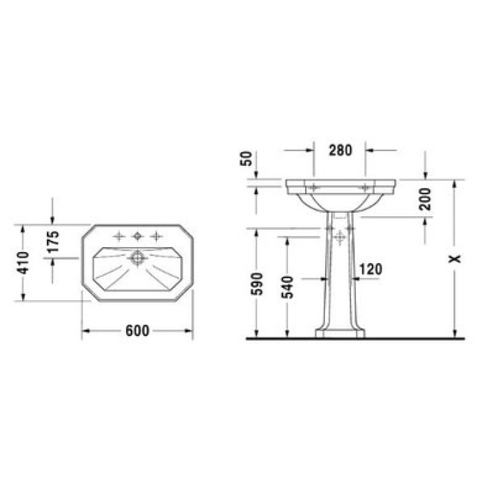 Плитка керамогранит Керамическая раковина 60 см Duravit 1930 0438600000 для пола
