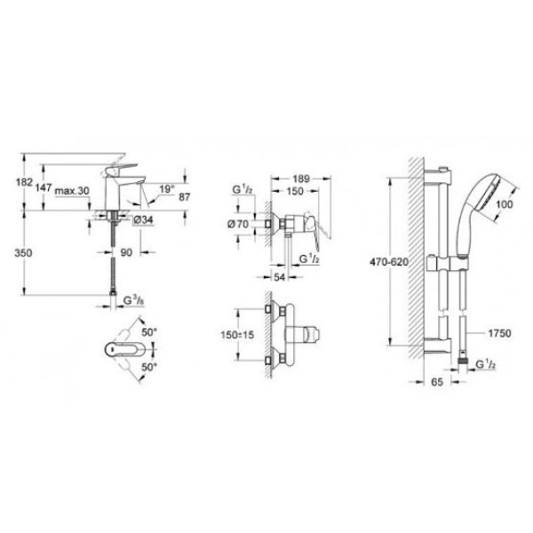 Набор смесителей для душа Grohe Bauedge 123208S 3 в 1