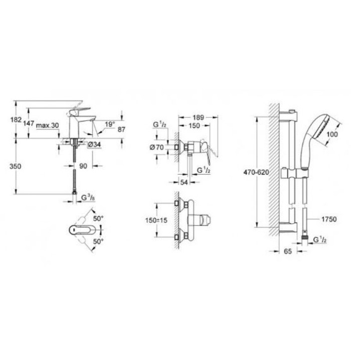 Набор смесителей для душа Grohe Bauedge 123208S 3 в 1