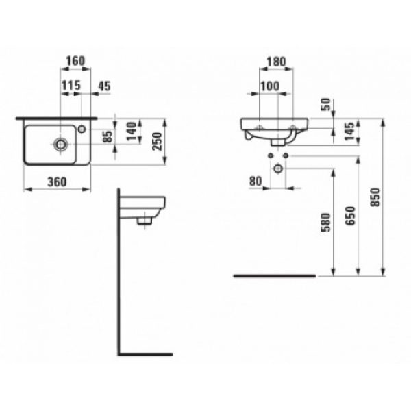 Раковина мини Laufen Pro S H8159600001041 правая
