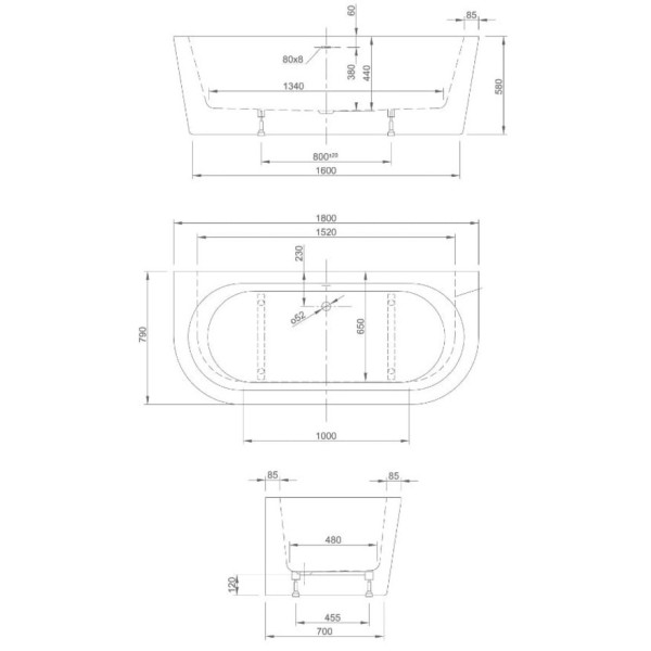 Ванна акриловая пристенная Knief Wall 180x80 см (0100-277)