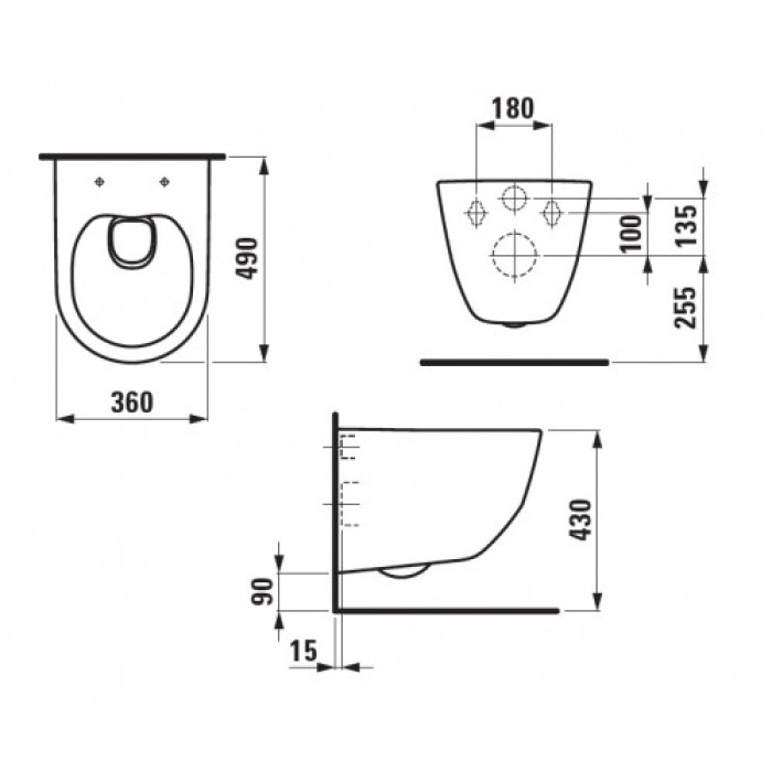 Унитаз подвесной укороченный Laufen Pro Rimless Compact (H8209650000001) без сиденья