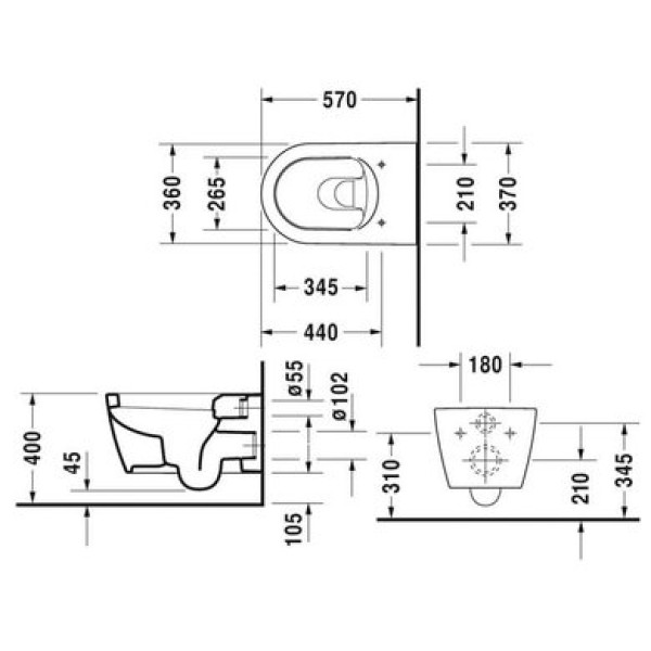 Плитка керамогранит Подвесной унитаз Duravit ME by Starck 2528090000 для пола