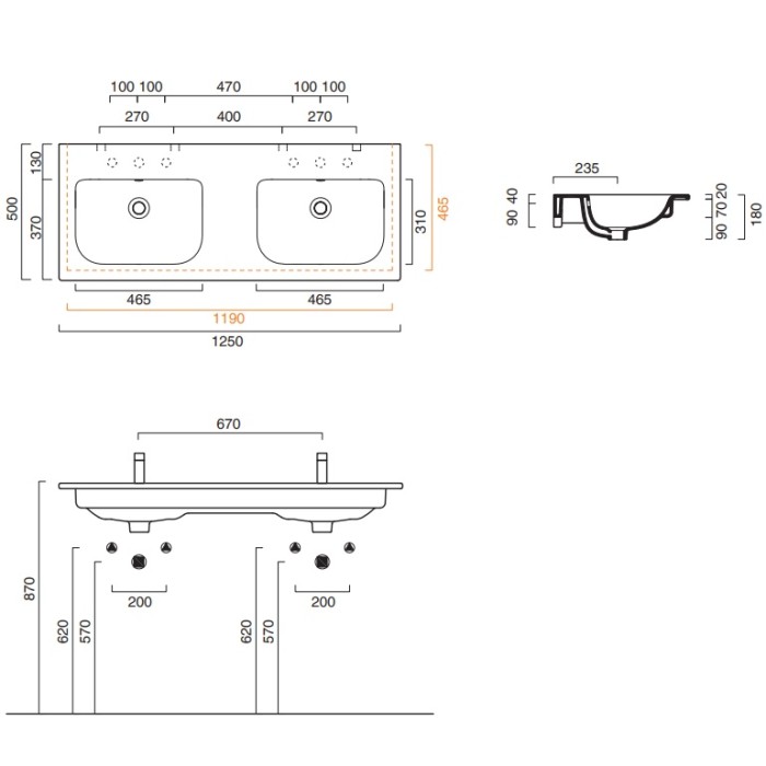 Керамическая раковина 125 см Catalano Sfera