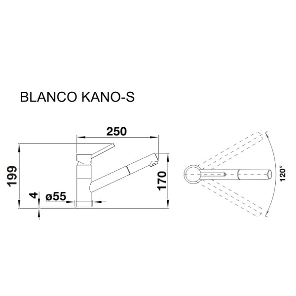 Смеситель кухонный Blanco KANO - S хром 521503