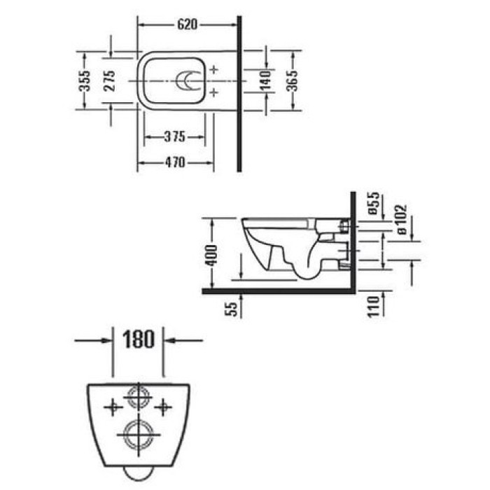 Плитка керамогранит Подвесной унитаз безободковый Duravit Rimless Happy D.2 2550090000 для пола