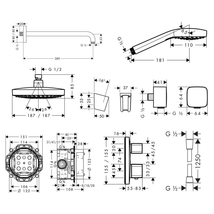 Плитка керамогранит Душевая система Hansgrohe Croma Select Ecostat E 27294000 для пола