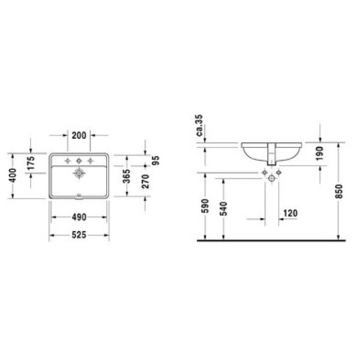 Плитка керамогранит Керамическая раковина 49 см Duravit Starck 3 0302490000 для пола