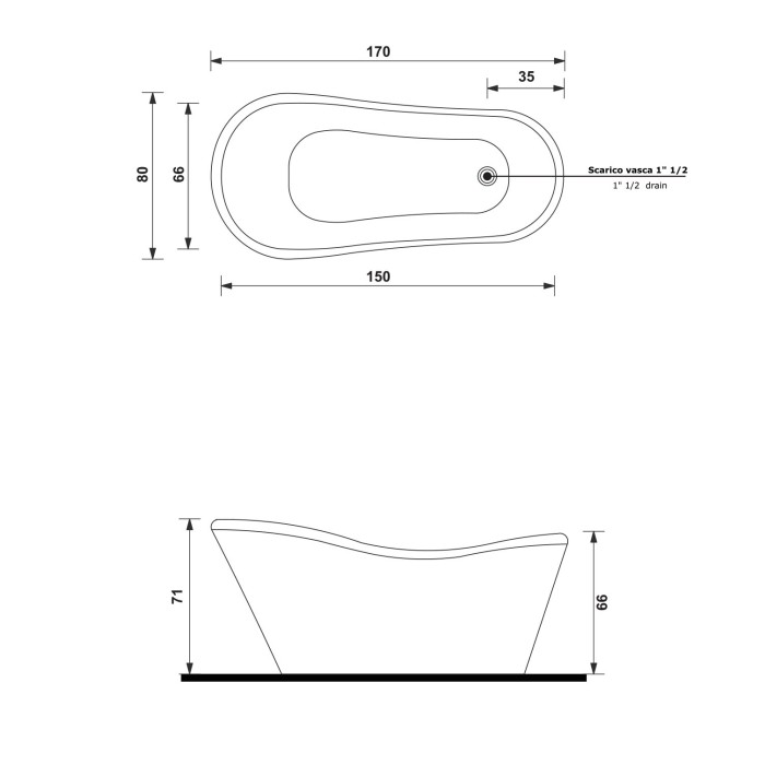 Gruppo Treesse Nina Ванна 170x80xh71 см, цвет черный